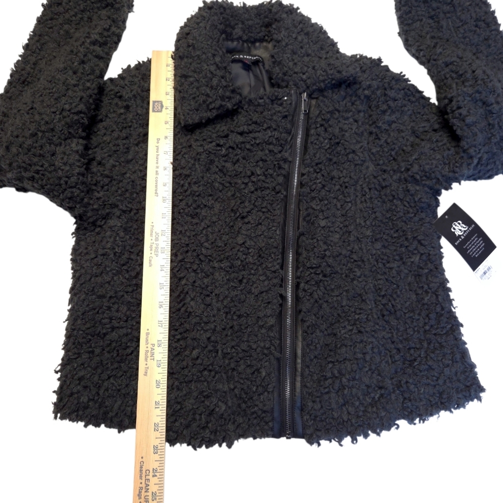 Rock & Republic Faux Sherpa Jacket Black Faux Leather Moto Teddy XL NWT - Picture 8 of 12